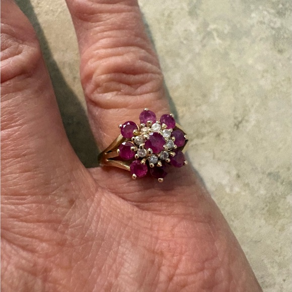 Ruby and Diamond Floral Ring - Picture 2 of 4